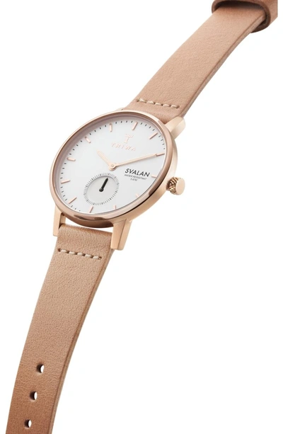 Shop Triwa Rose Svalan Leather Strap Watch, 34mm In Rose/ White/ Gold