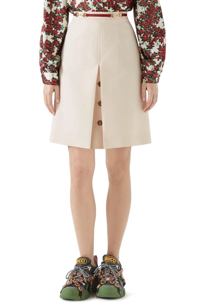 Shop Gucci Button Front Pleated Skirt In Gardenia