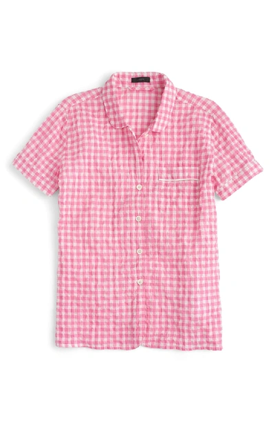 Shop Jcrew Gingham Pajama Set In Ivory Pink