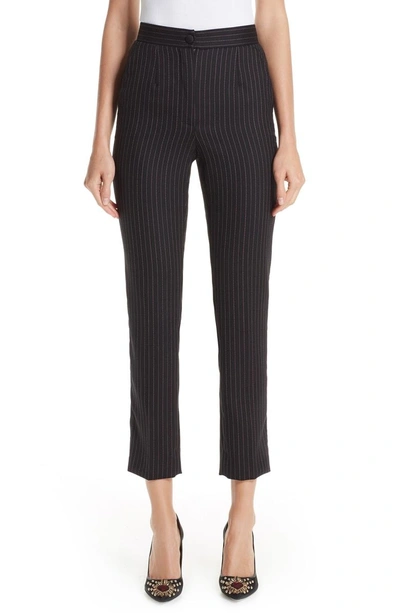 Shop Dolce & Gabbana Pinstripe Stretch Wool Pants In Black/ Pink