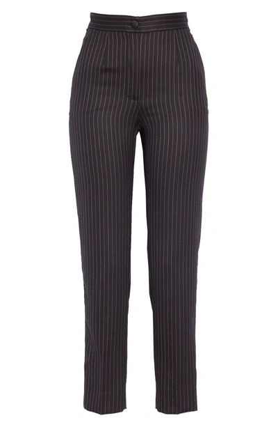 Shop Dolce & Gabbana Pinstripe Stretch Wool Pants In Black/ Pink