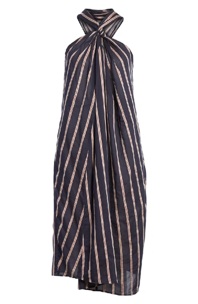 Shop Vince Stripe Twist Front Halter Dress In Coastal