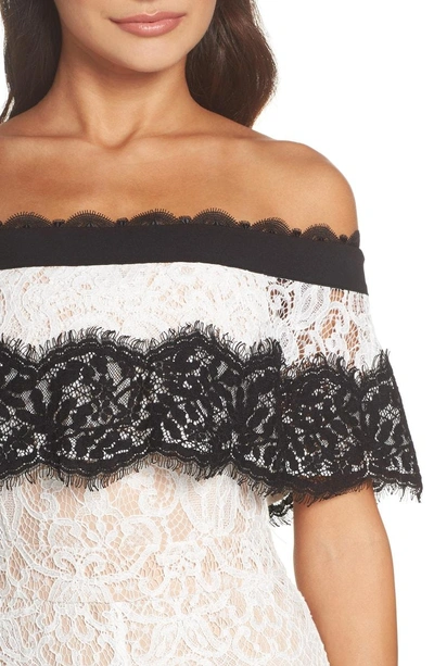 Shop Harlyn Off The Shoulder Lace Gown In Off White/ Black