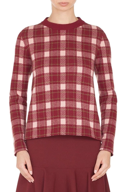 Shop Akris Punto Brit Check Wool & Cashmere Pullover In Blush Rose/ Burgundy