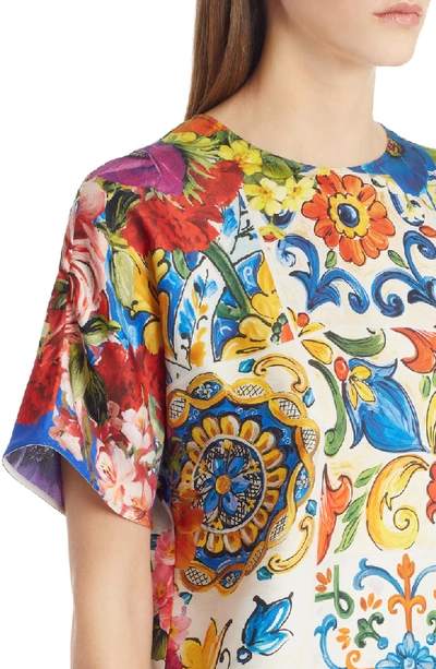 Shop Dolce & Gabbana Tile Print Silk Top In Maioliche Blue