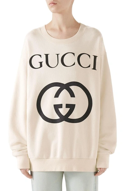 Shop Gucci Logo Sweatshirt In Natural/ Black