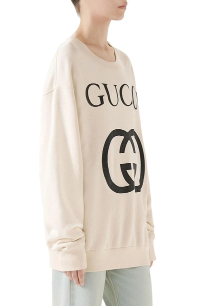 Shop Gucci Logo Sweatshirt In Natural/ Black