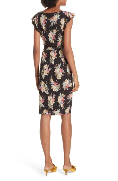 Shop Rebecca Taylor Bouquet Cap Sleeve Ruched Dress In Black Combo