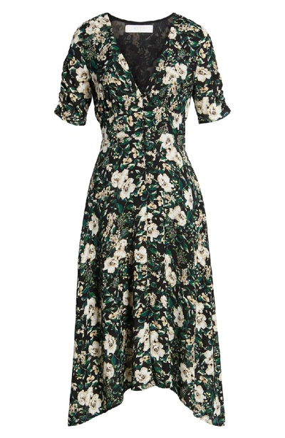 Shop Astr Button Front Midi Dress In Green Ivory Floral