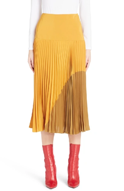 Shop Fendi Pleated Silk Crêpe De Chine Skirt In Gold