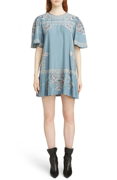 Shop Isabel Marant Dryna Embroidered Silk Dress In Light Blue