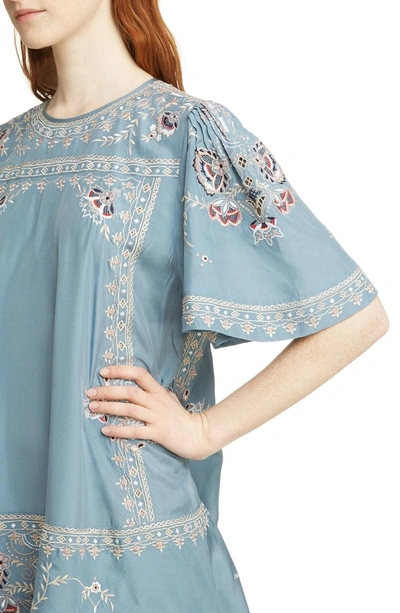 Shop Isabel Marant Dryna Embroidered Silk Dress In Light Blue