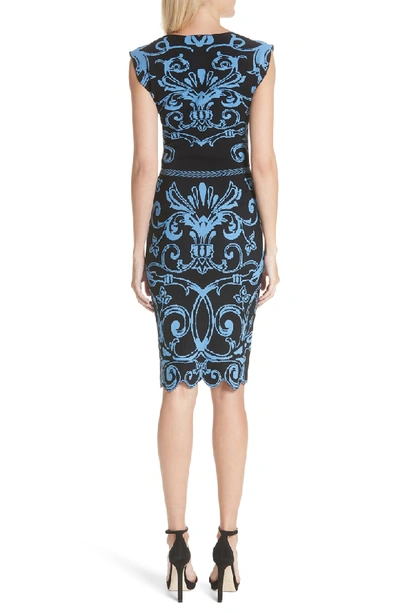 Shop Versace Scroll Pattern Body-con Dress In Ice Blue/ Black