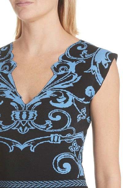 Shop Versace Scroll Pattern Body-con Dress In Ice Blue/ Black