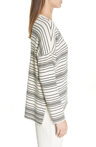 Shop Eileen Fisher Stripe Organic Cotton Sweater In Soft White/ Black