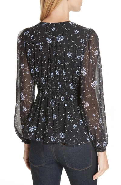 Shop Nicholas Ditsy Floral Print Silk Blouse In Navy