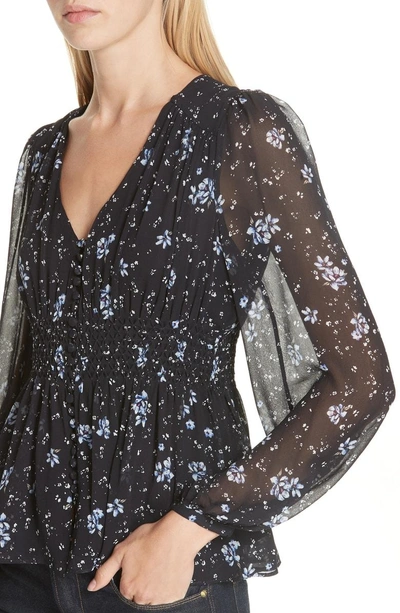 Shop Nicholas Ditsy Floral Print Silk Blouse In Navy