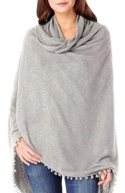 Shop Michael Stars Madison Pom Trim Brushed Wrap In Heather Grey