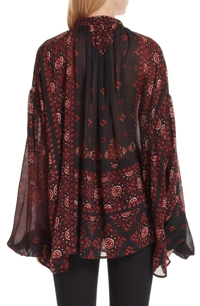 Shop Saint Laurent Tassel Neck Print Blouse In Black/ Red