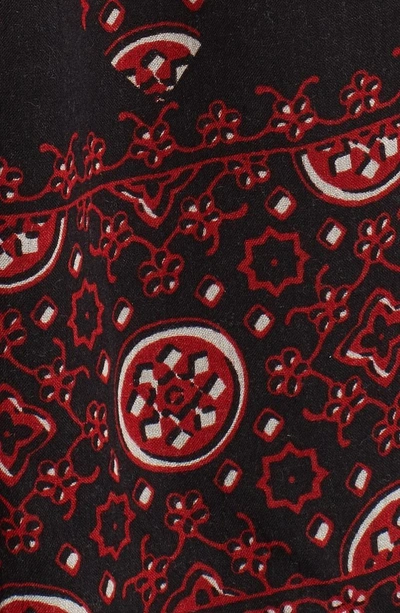 Shop Saint Laurent Tassel Neck Print Blouse In Black/ Red