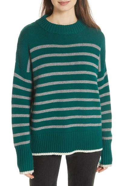Shop La Ligne Marin Wool & Cashmere Sweater In Forest Green/ Grey Marle