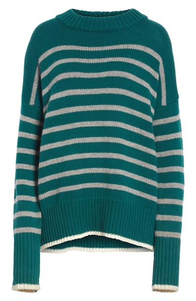 Shop La Ligne Marin Wool & Cashmere Sweater In Forest Green/ Grey Marle