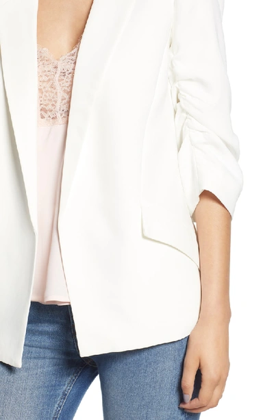 Shop Bardot Ruched Sleeve Blazer In White