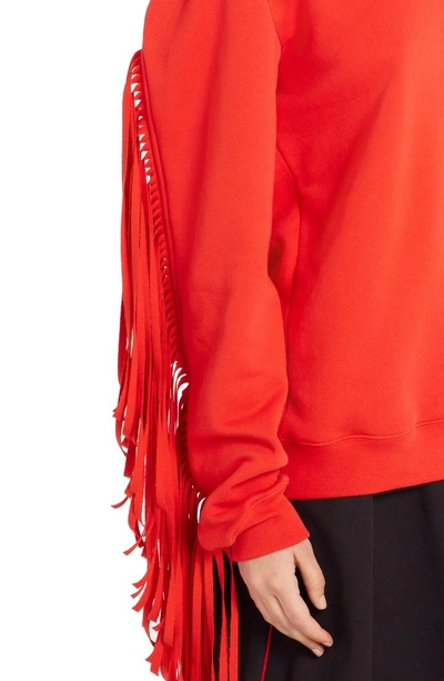 Shop Msgm Fringe Detail Sweatshirt In Red Fringes/ Red