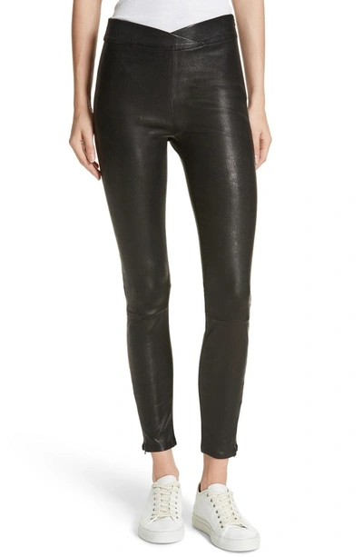 Shop Frame Overlap Waist Leather Pants In Noir