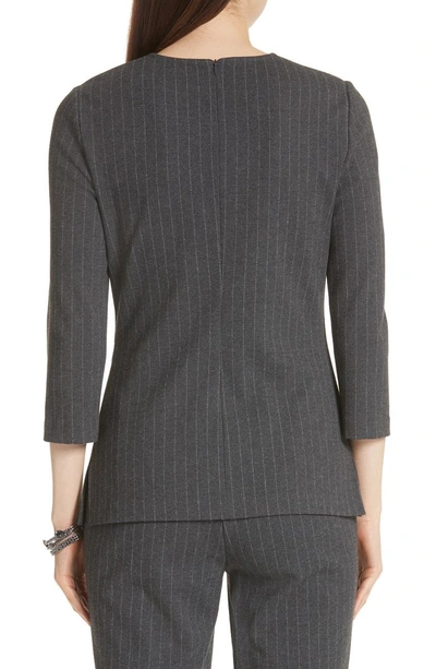 Shop St John Pinstripe Double Face Jersey Top In Charcoal/ Light Grey Melange