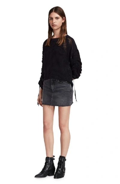 Shop Allsaints Studded Denim Skirt In Washed Black