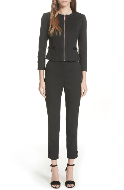 Shop Ted Baker Nadaet Bow Detail Textured Trousers In Black