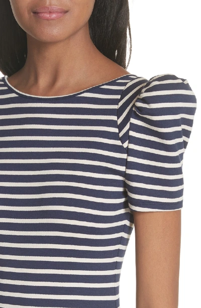 Shop Smythe Puff Sleeve Body-con Midi Dress In Navy Breton Stripe