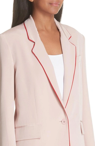 Shop Stella Mccartney Contrast Piping Silk Blazer In Cameo Rose