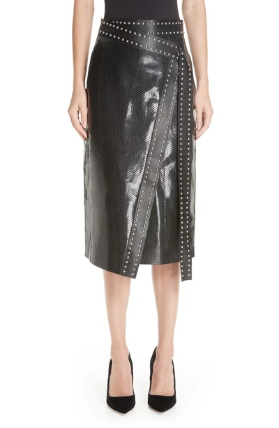 Shop Alexander Mcqueen Snake Embossed Leather Wrap Skirt In Black/ Silver