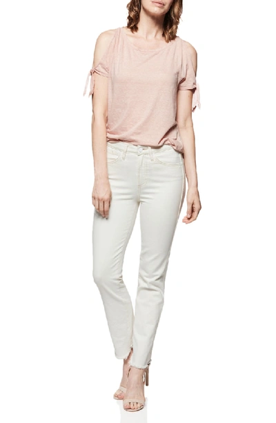 Shop Paige Hoxton High Waist Ankle Straight Jeans In Cream/ Pink