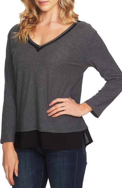 Shop Vince Camuto Layered Look Top In Med Heather Grey