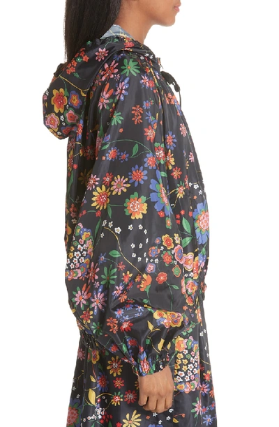Shop Tibi Print Tech Floral Detachable Hood Water Repellent Jacket In Navy Multi