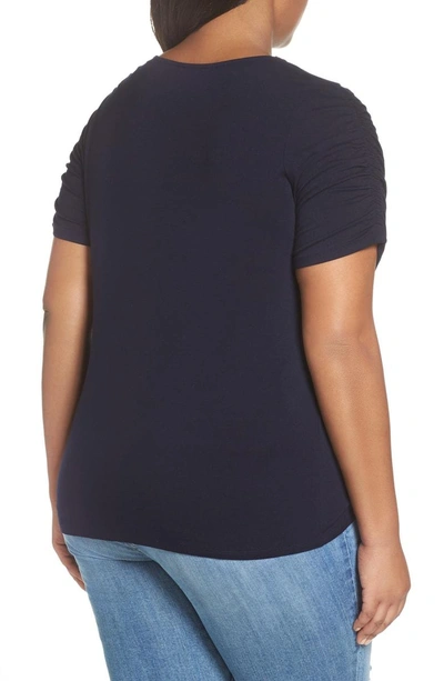 Shop Vince Camuto Ruched Sleeve Knit Top In Classic Navy