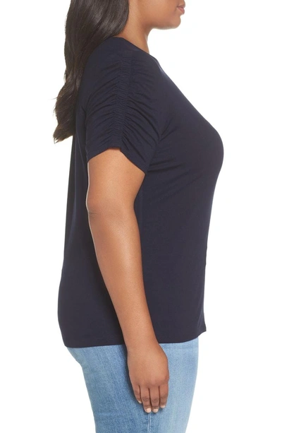 Shop Vince Camuto Ruched Sleeve Knit Top In Classic Navy