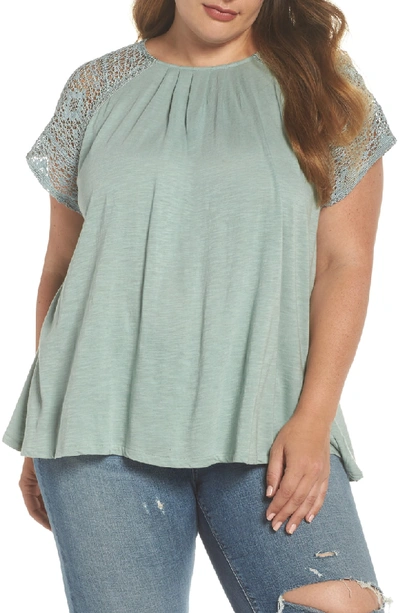 Shop Lucky Brand Lace Sleeve Top In Iceberg Green