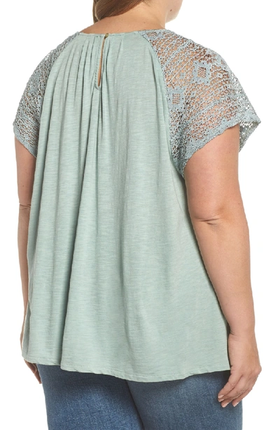 Shop Lucky Brand Lace Sleeve Top In Iceberg Green