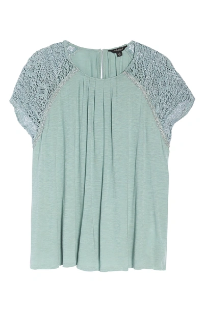 Shop Lucky Brand Lace Sleeve Top In Iceberg Green