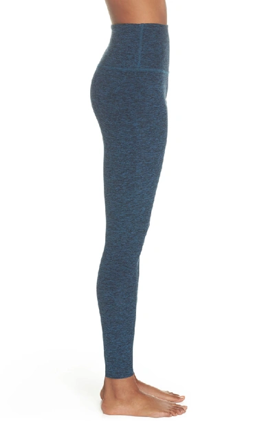 Shop Beyond Yoga Midi High Waist Leggings In Black-deep Sapphire