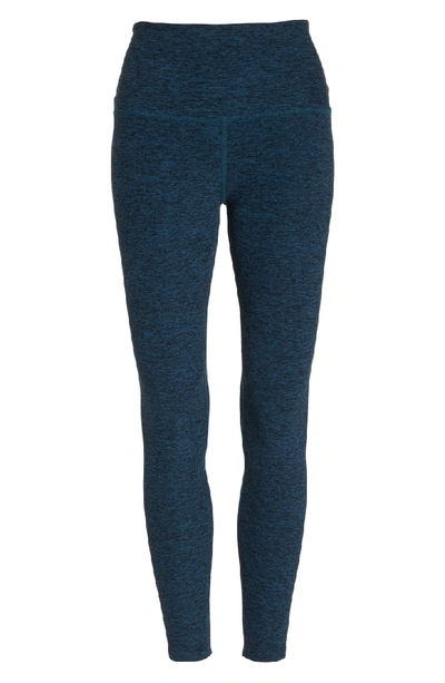 Shop Beyond Yoga Midi High Waist Leggings In Black-deep Sapphire