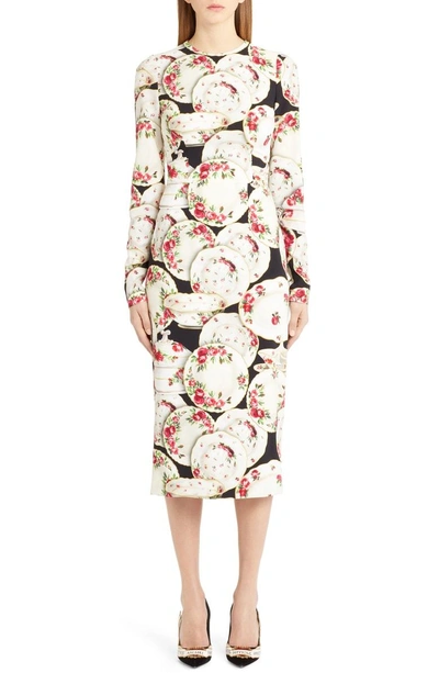 Shop Dolce & Gabbana Plate Print Sheath Dress In Plates