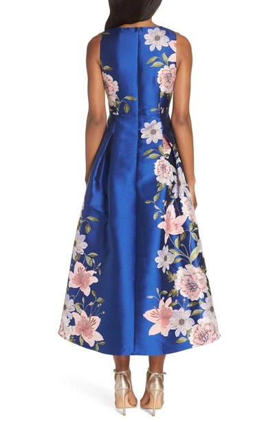 Shop Eliza J Floral Fit & Flare Dress In Cobalt