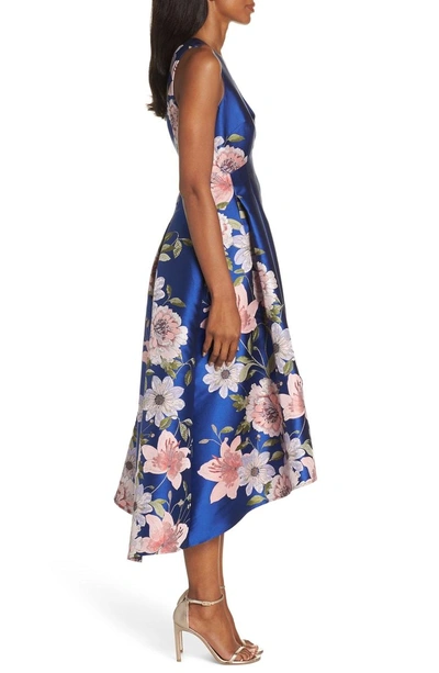 Shop Eliza J Floral Fit & Flare Dress In Cobalt