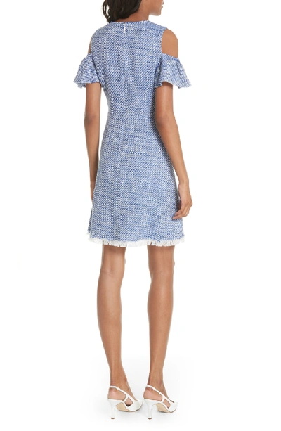 Shop Kate Spade Cold Shoulder Cotton Blend Tweed Dress In French Navy/ Fresh White