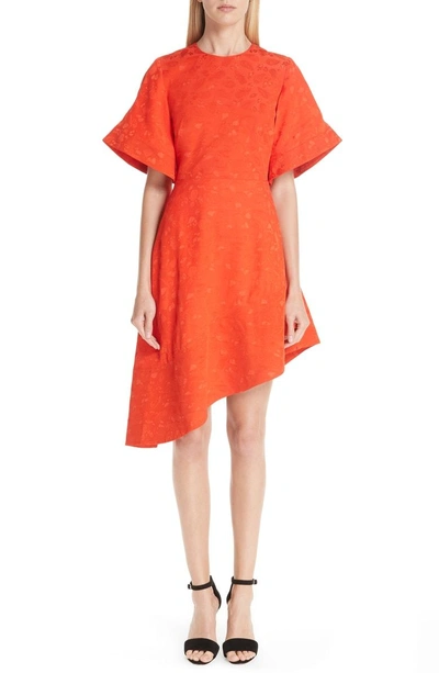 Shop Brandon Maxwell Asymmetrical Paisley Satin Jacquard Dress In Poppy